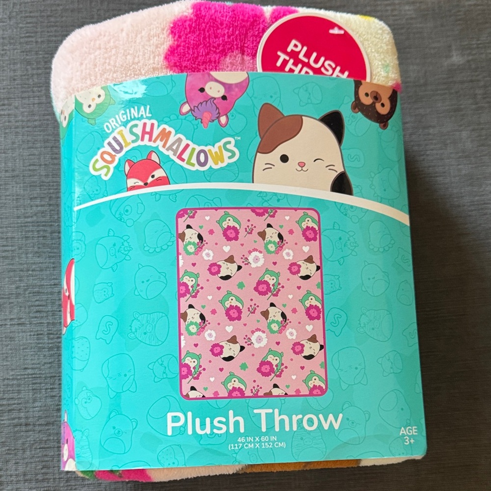 Squishmallows Pink and White Plush Throw